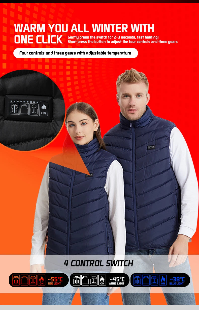 TODWARM Heated Vest 26 Areas Men Jacket Heated Winter Womens Heater Jacket Thermal Vest Body Warmer Outdoor sports Coat 6XL