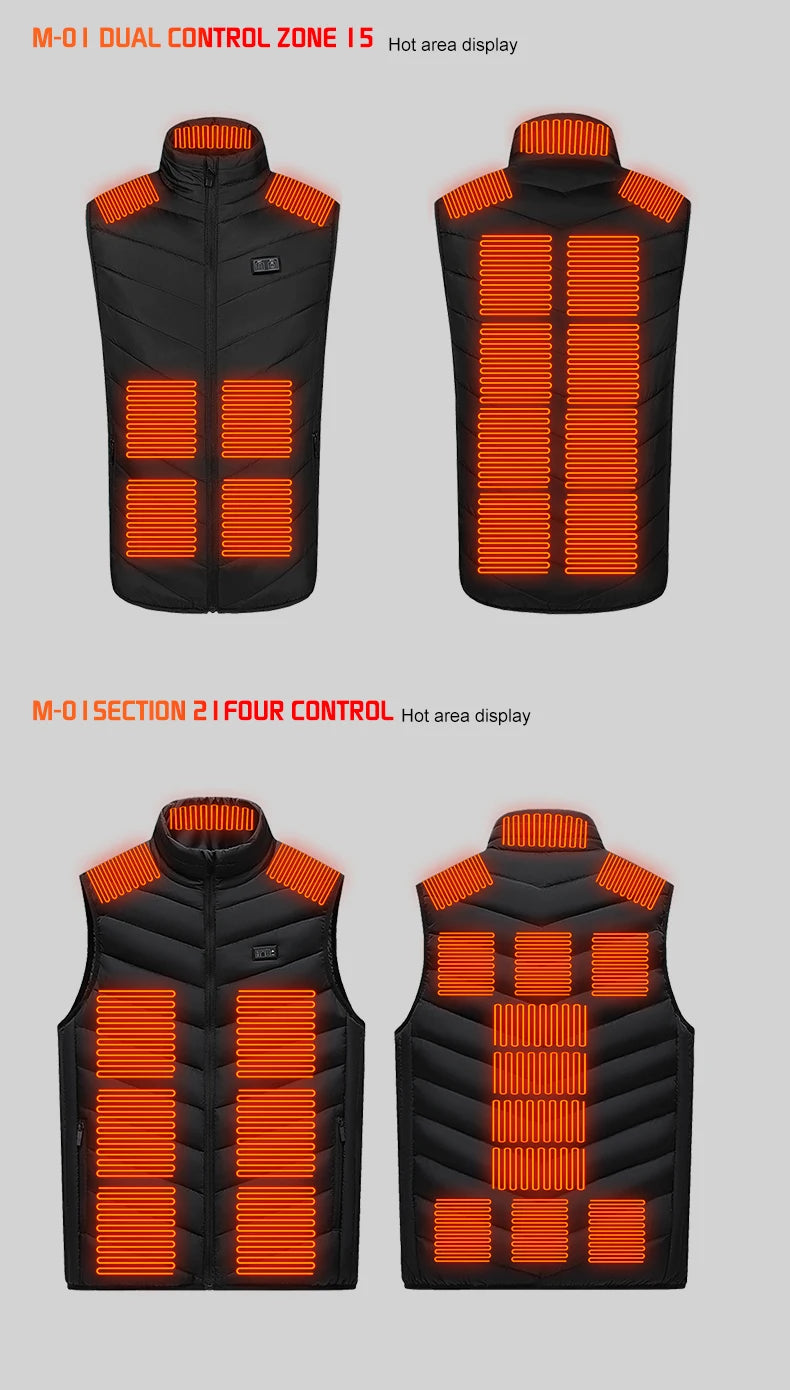 TODWARM Heated Vest 26 Areas Men Jacket Heated Winter Womens Heater Jacket Thermal Vest Body Warmer Outdoor sports Coat 6XL