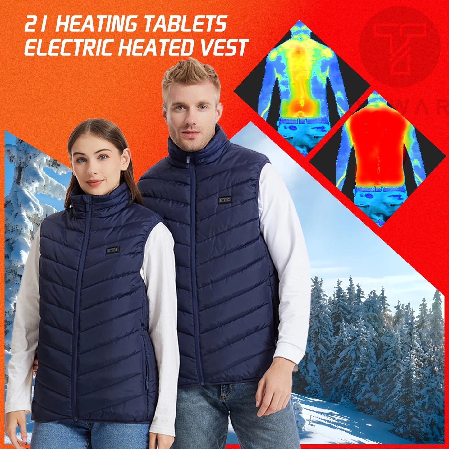 TODWARM Heated Vest 26 Areas Men Jacket Heated Winter Womens Heater Jacket Thermal Vest Body Warmer Outdoor sports Coat 6XL