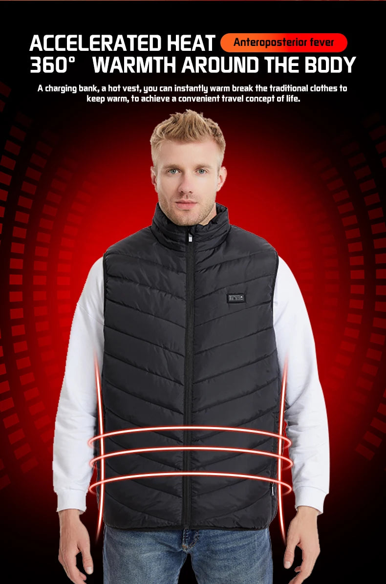 TODWARM Heated Vest 26 Areas Men Jacket Heated Winter Womens Heater Jacket Thermal Vest Body Warmer Outdoor sports Coat 6XL